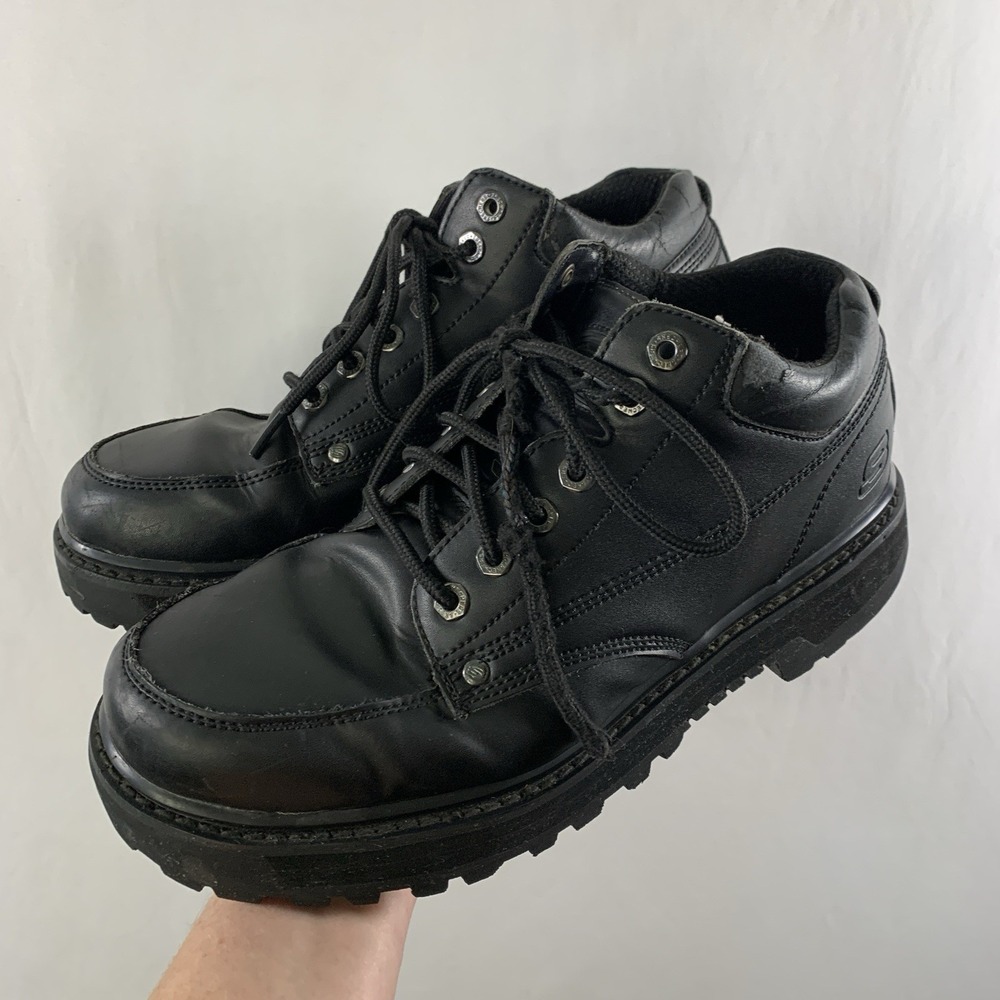 Skechers Mens Y2K Leather Lace Up Lug Sole Work Boots Size 10.5 Extra Wide Black